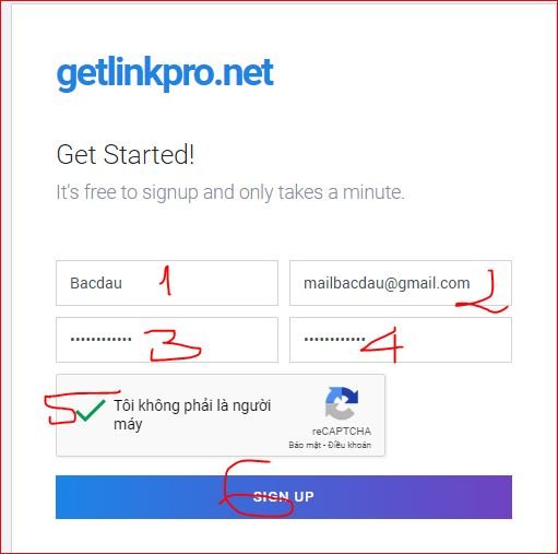 Tạo tài khoản getlinkpro.net