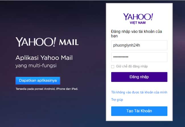 Đăng ký, đăng nhập, login yahoo mail